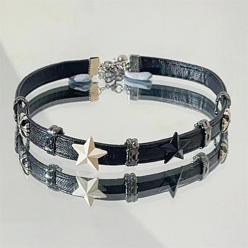 PU leather star decor adjustable choker necklace