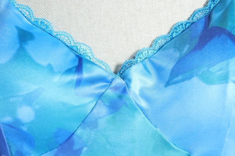 Sweetheart neck tie dye lace hem cami maxi dress