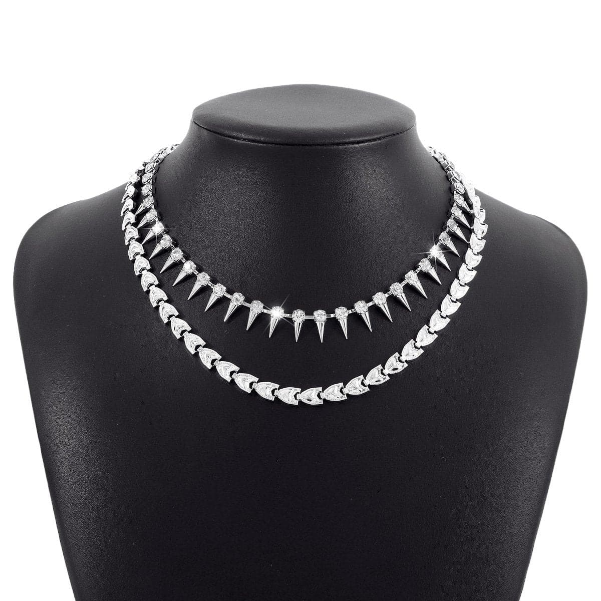 Rhinestone rivet layered solid necklace