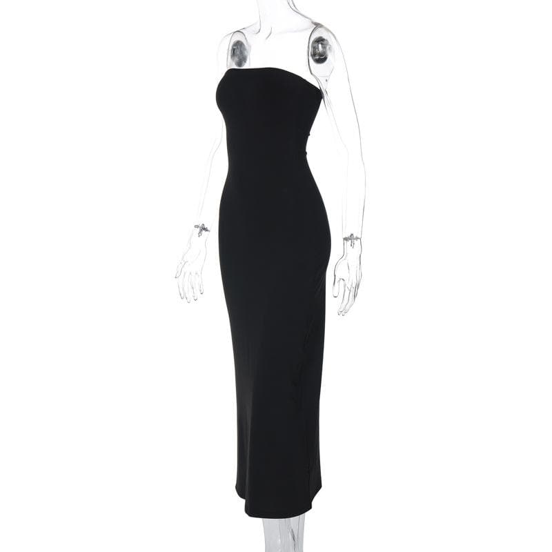 Strapless Tube Side Slit Backless Bodycon Maxi Dress