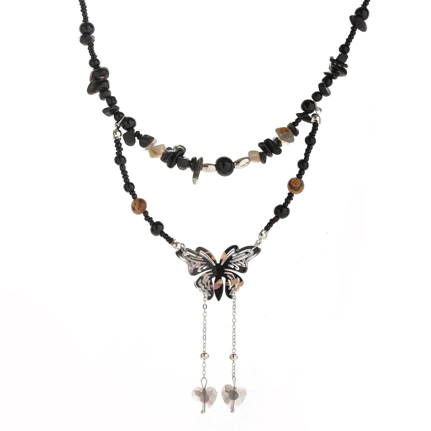 Butterfly decor layered beaded choker necklace
