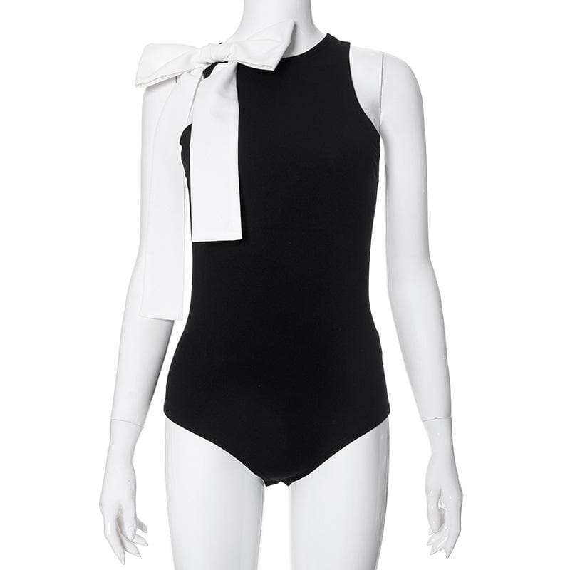 Bowknot crewneck contrast tank bodysuit