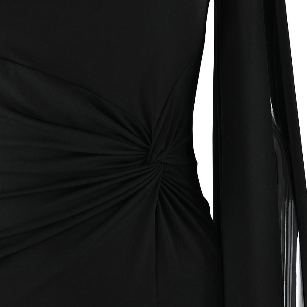 Long sleeve high slit square neck ruched maxi dress