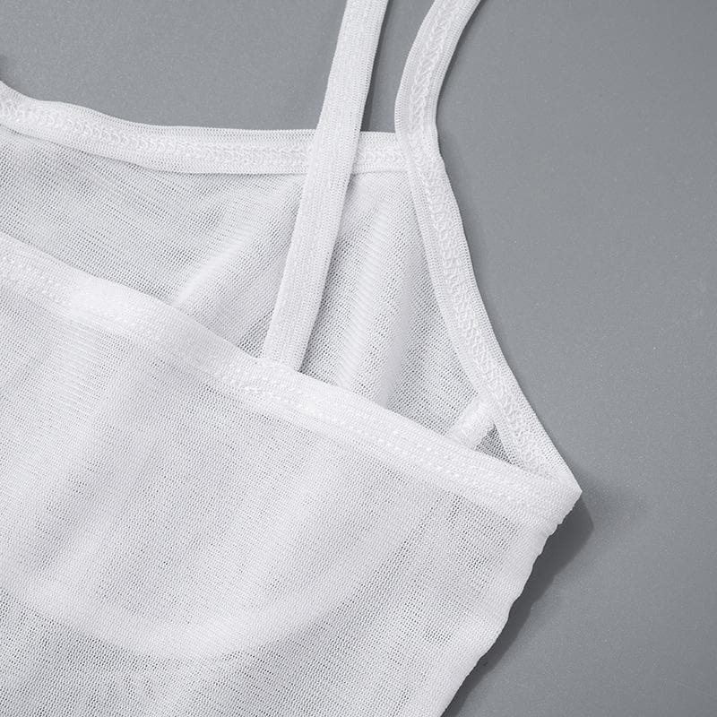 Sheer mesh see through bowknot self tie cami top