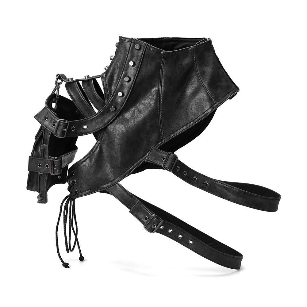 High neck buckle hollow out pocket cut out top