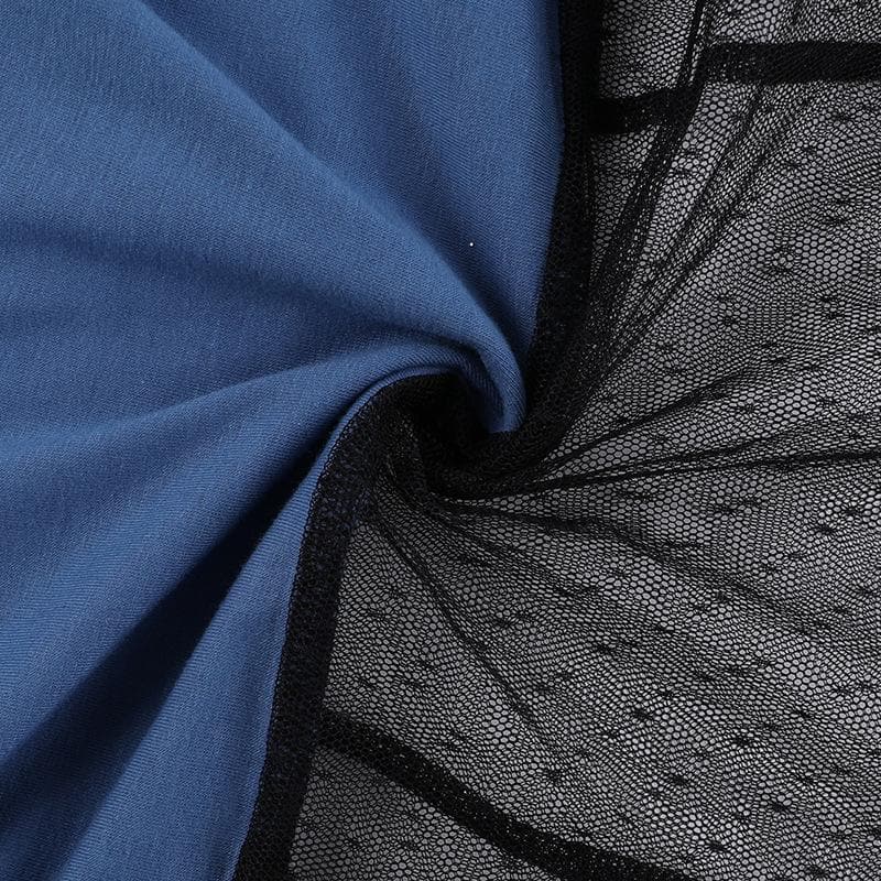 One shoulder mesh patchwork print ruched midi dress