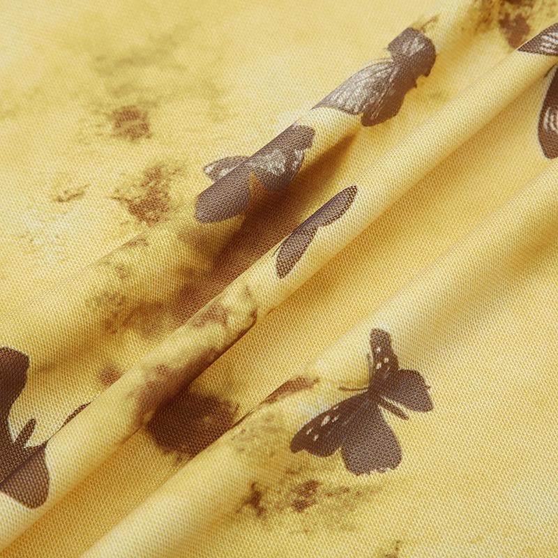 Halter butterfly print ruffle irregular midi dress