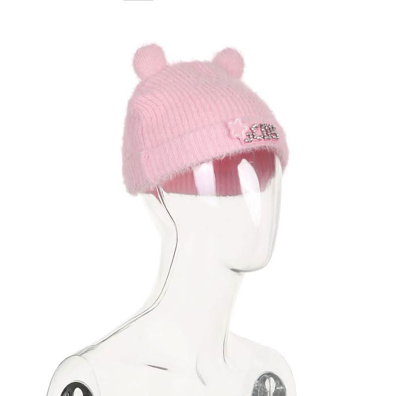 Fluffy beaded star applique hat