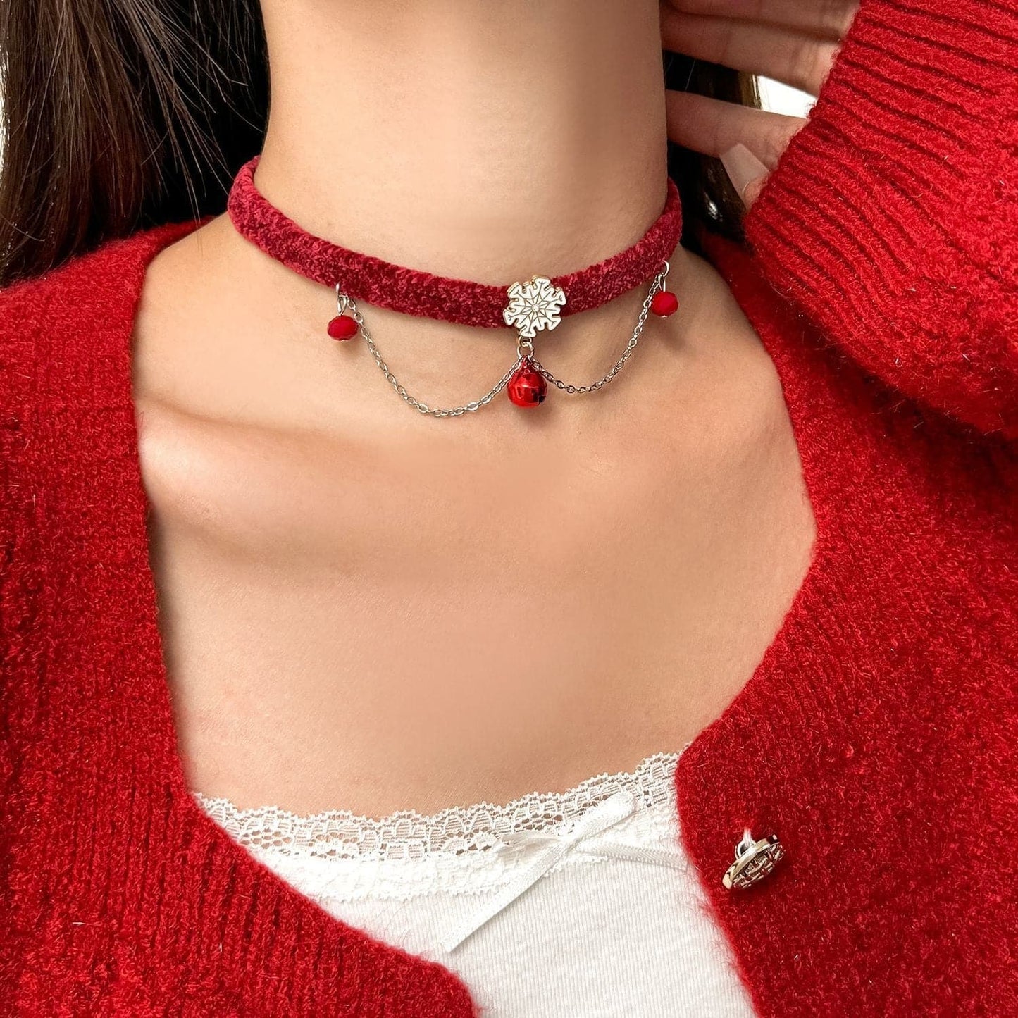 Layered flower decor layered choker necklace