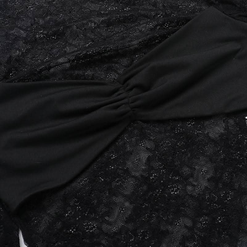 Crewneck long sleeve lace mini skirt set