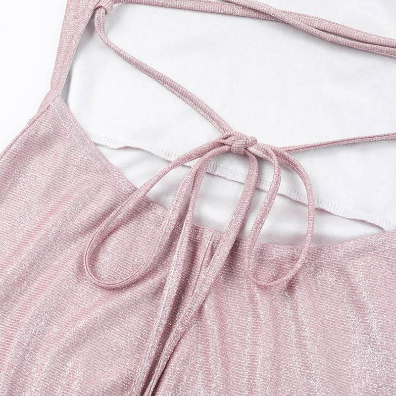 Cross back self tie square neck cami mini dress