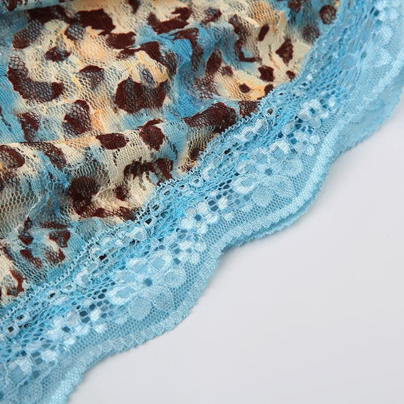 Lace leopard print irregular knotted cami top