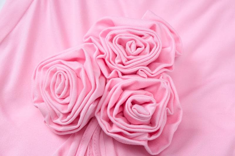 Halter flower applique ruffle ruched slit knotted maxi dress