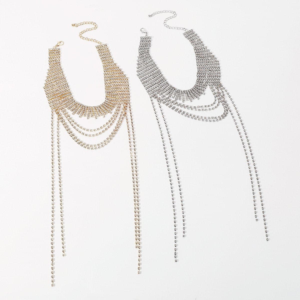 Layered rhinestone metal chain necklace