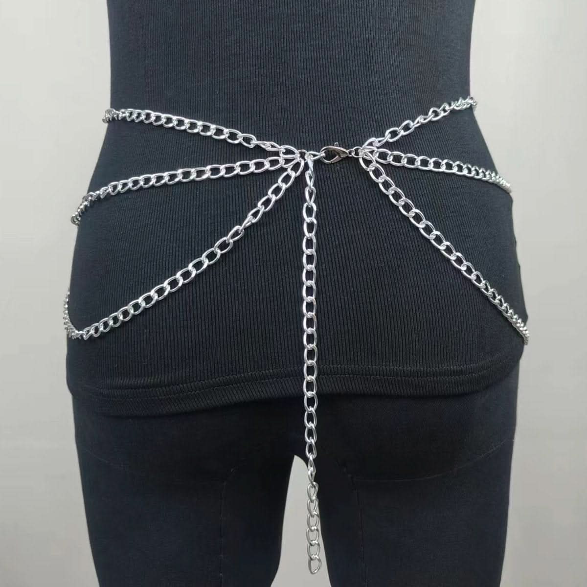 Metal chain cross decor o ring waist chain