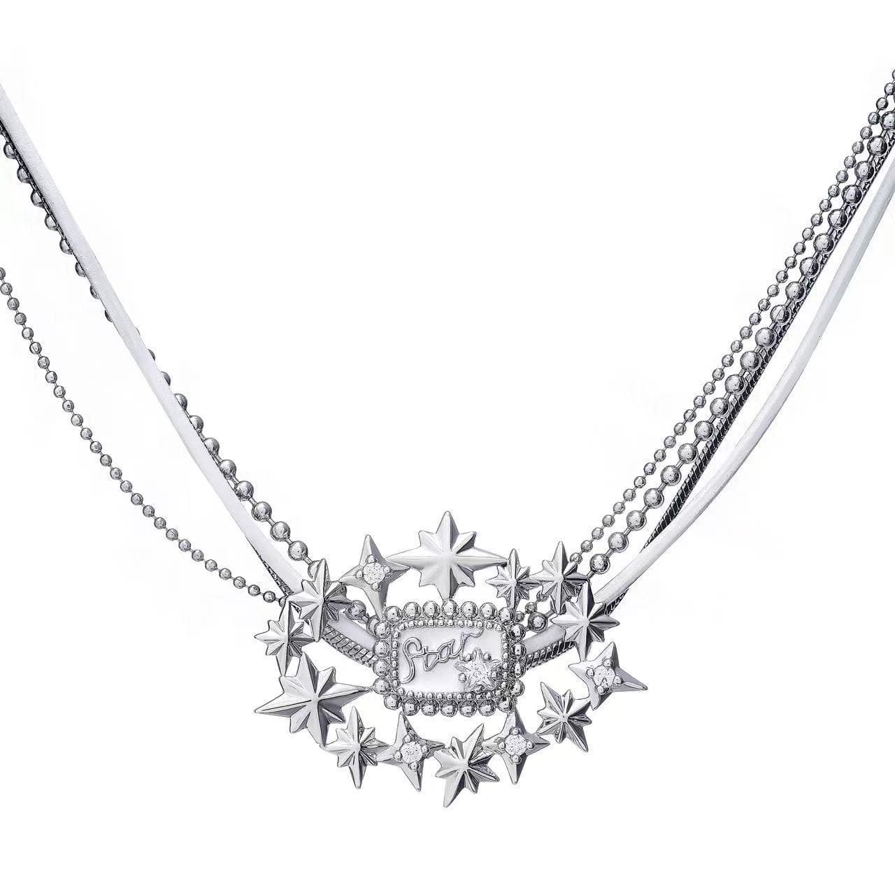 Star decor metal chain layered choker necklace