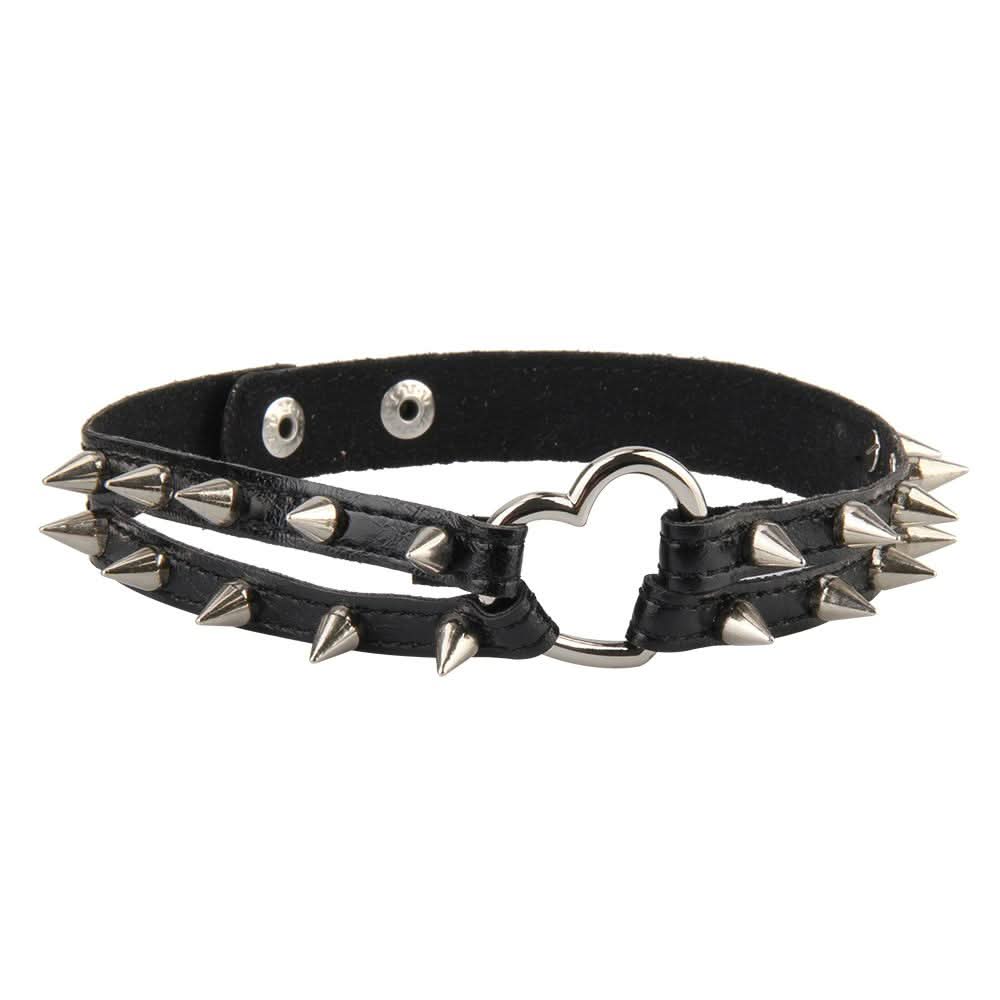 Heart rivet decor PU leather choker necklace