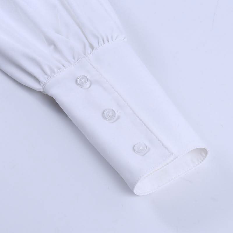 Long sleeve button turnover collar pocket solid top