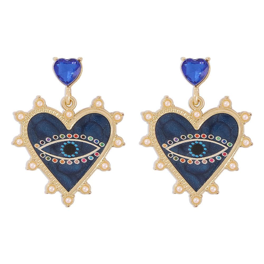 Rhinestone heart pendant stud earrings