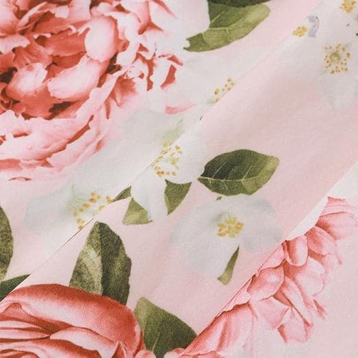 Rose print knotted ruched lace hem cami midi dress
