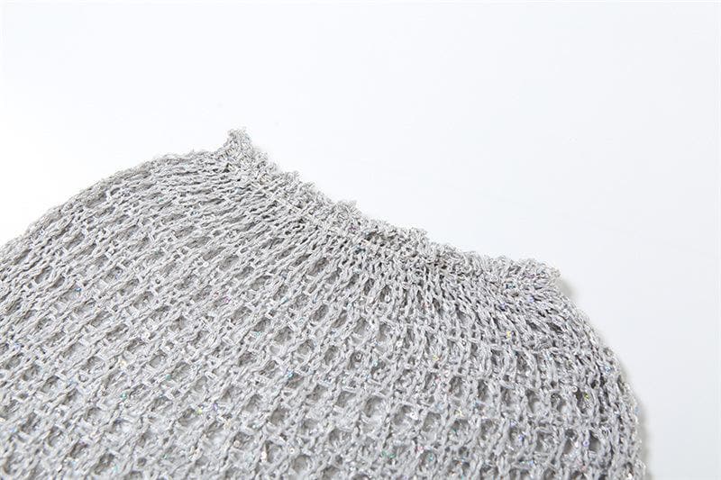 Crochet hoodie sleeveless backless hollow out irregular mini skirt set
