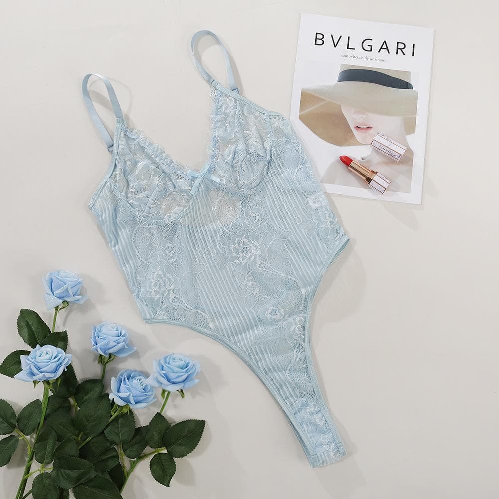 V neck lace bowknot adjustable bodysuit