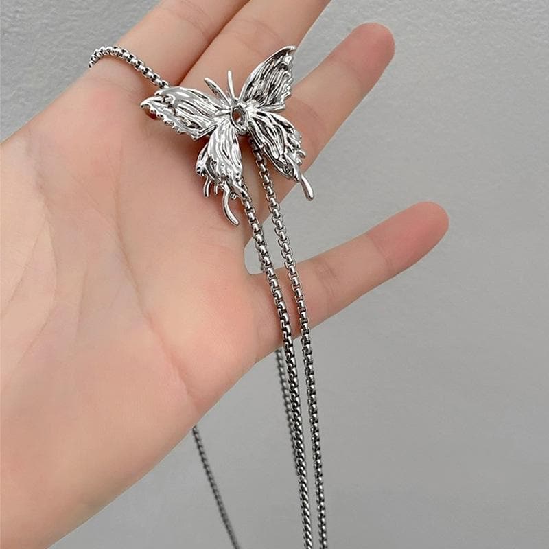 Butterfly pendant adjustable chain 3-way necklace