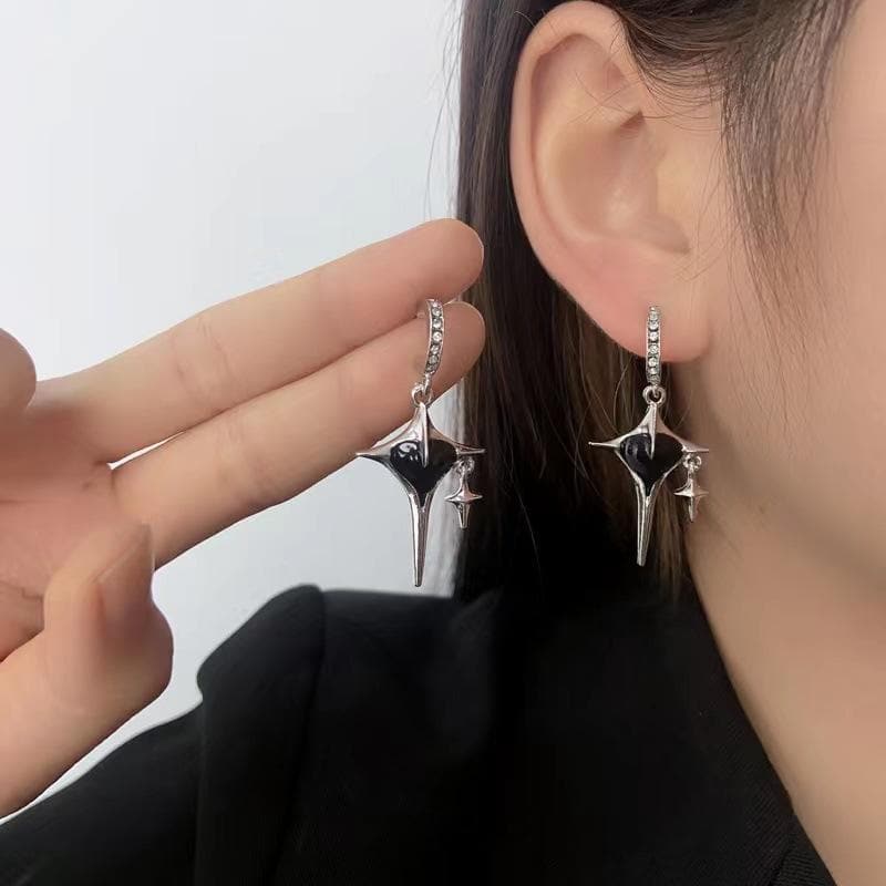 Heart 4 pointed star drop earrings