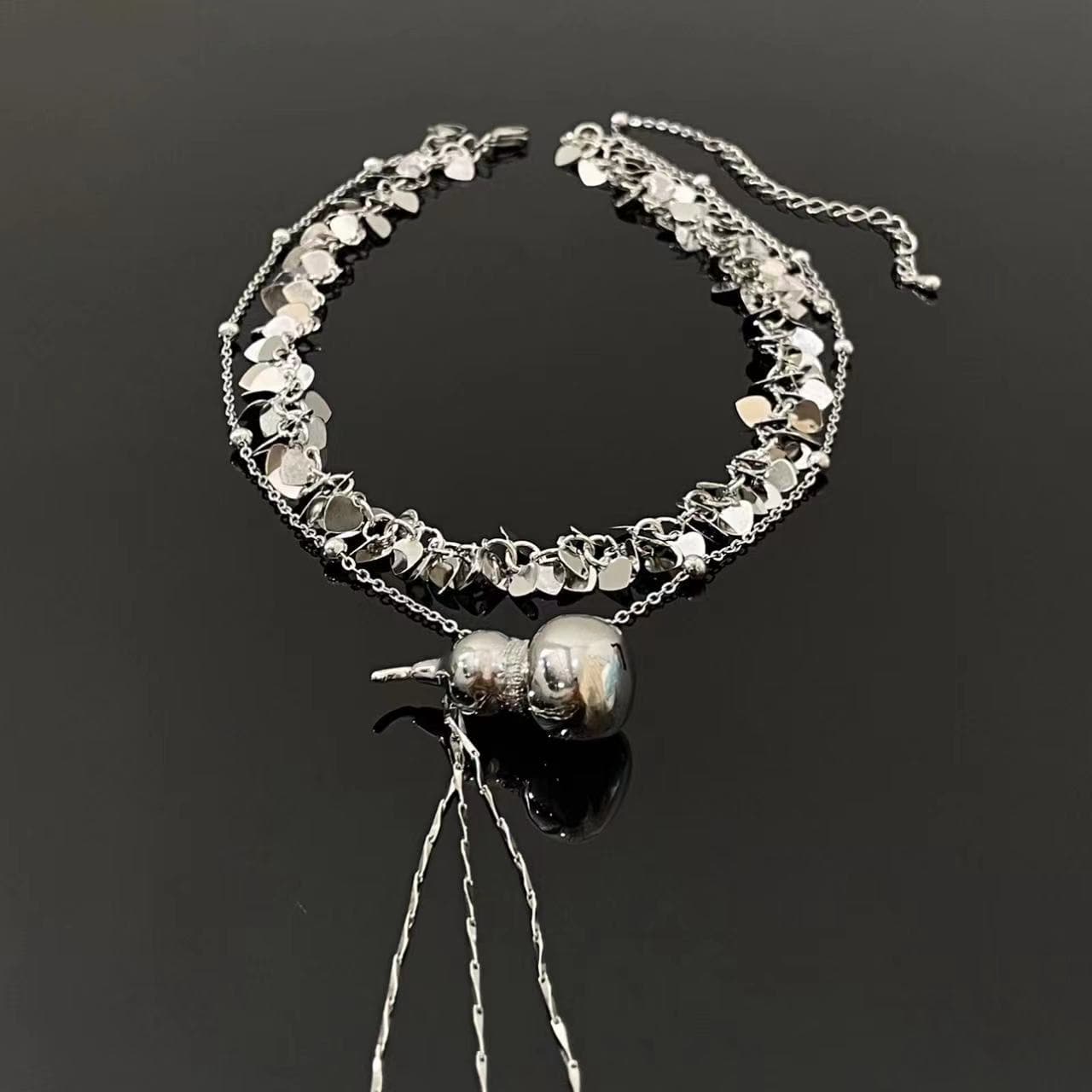Gourd pendant glitter metal chain 2 pcs choker necklace