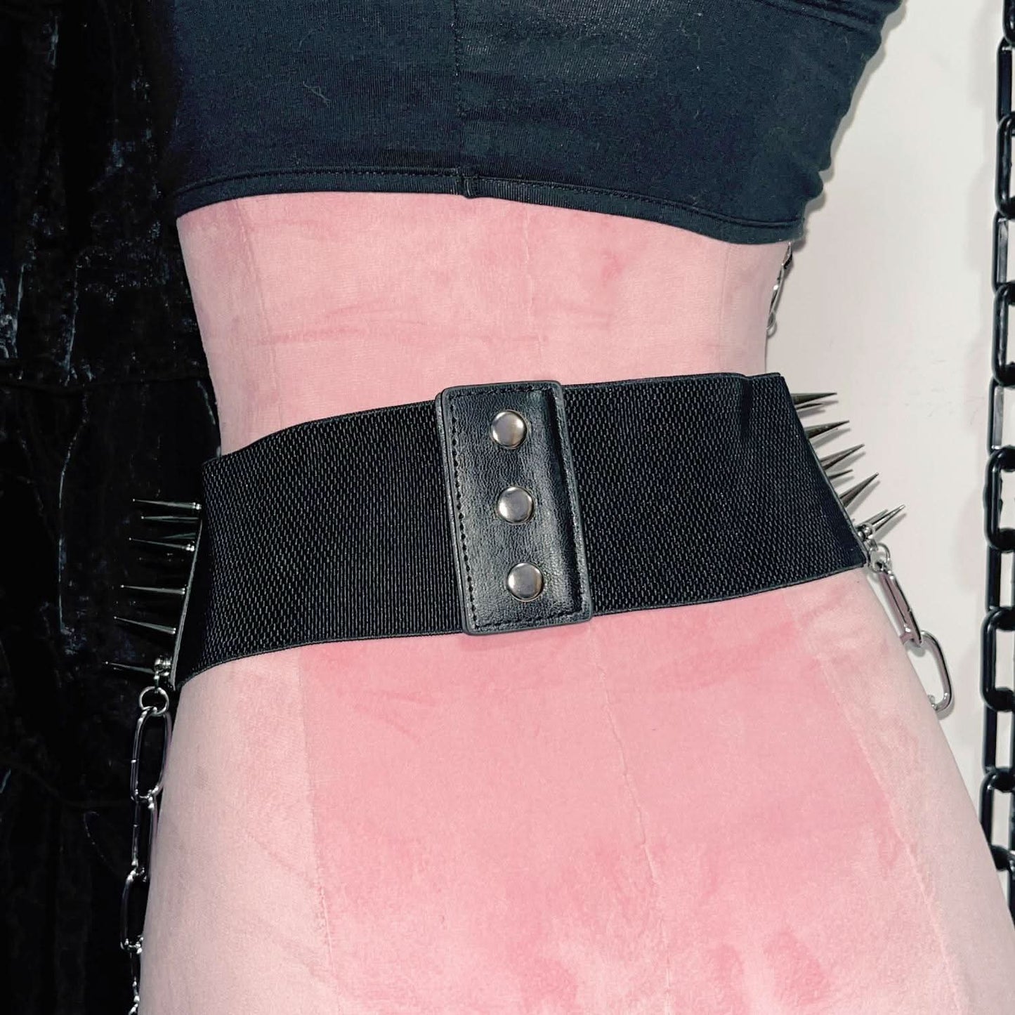 PU leather rivet o ring waist chain