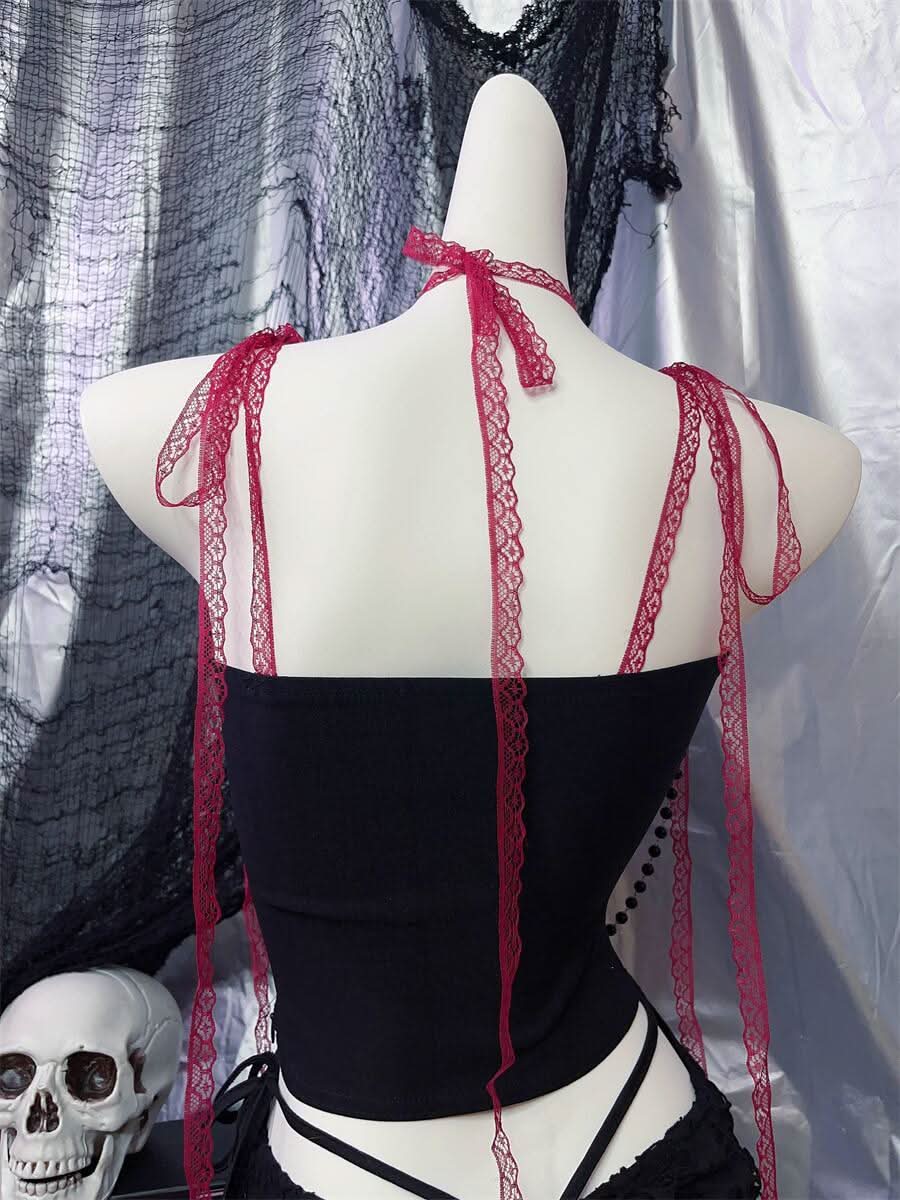 Spider pattern beaded lace hem cami top