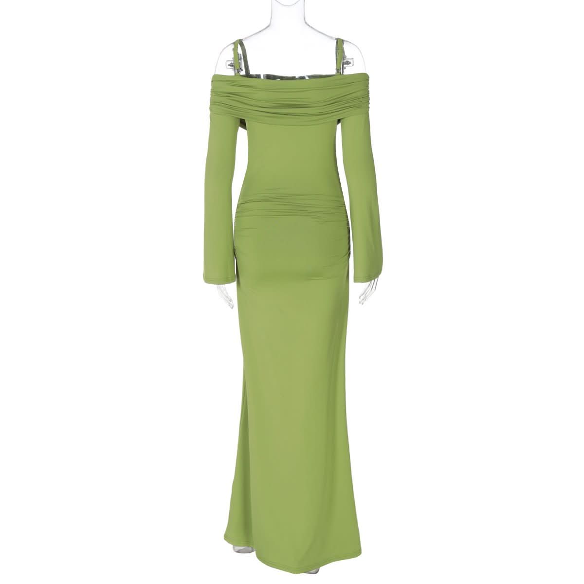Ruched long sleeve off shoulder cami maxi dress