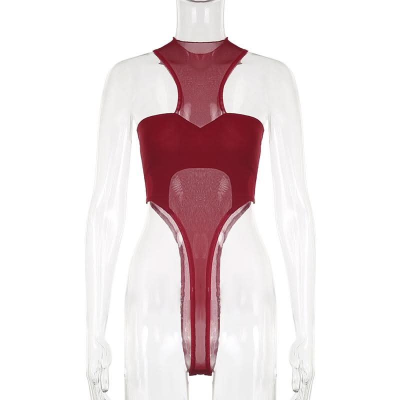 Crewneck mesh solid button bodysuit