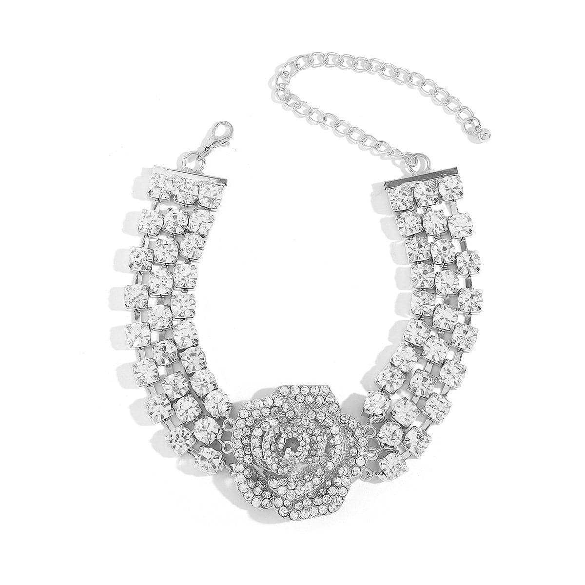 Rhinestone rose decor layered choker necklace