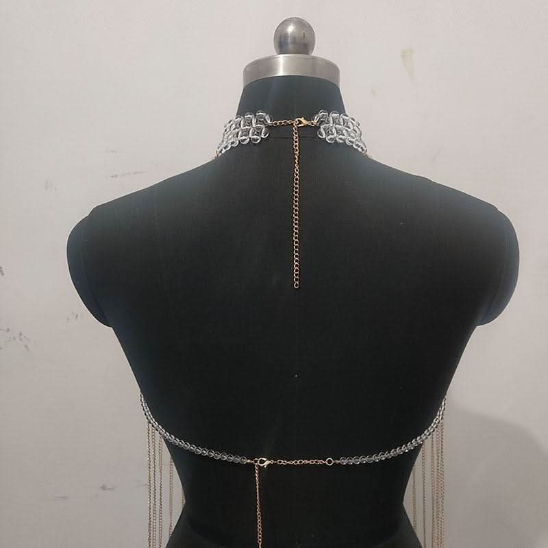 Halter hollow out metal chain backless cut out top