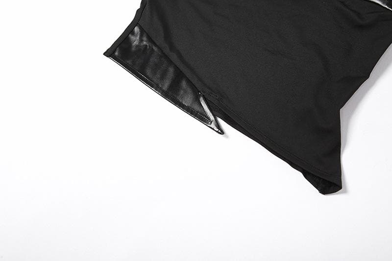 Sleeveless solid PU leather choker bustier tag backless crop top