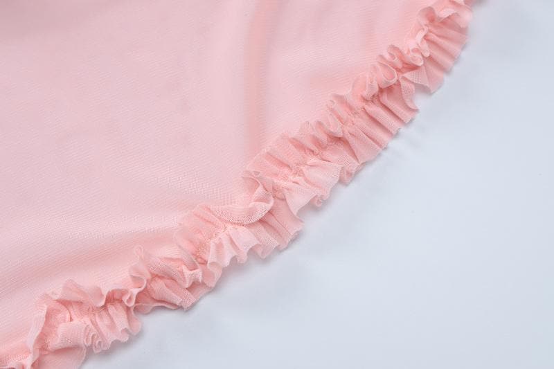 Ruffle high slit ruched hollow out cami cut out maxi dress