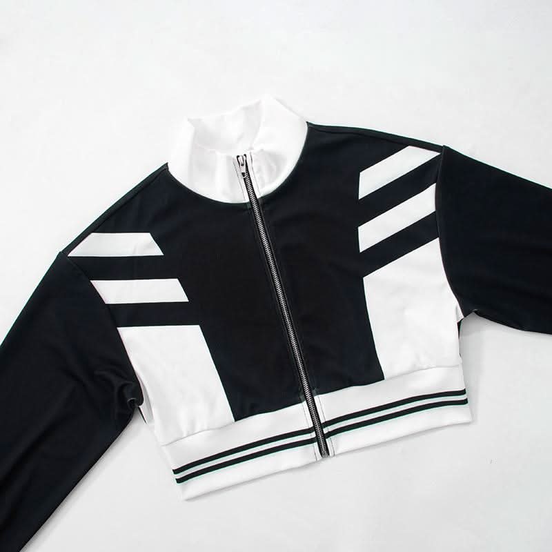 Turnover collar zip-up contrast sports pants set