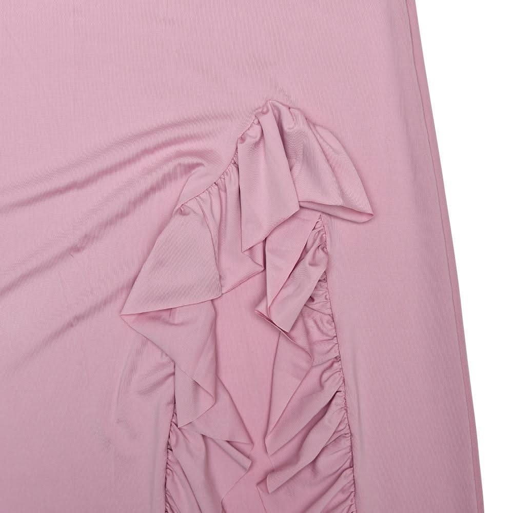 Long sleeve ruffle slit lace hem shrug 2 piece maxi dress