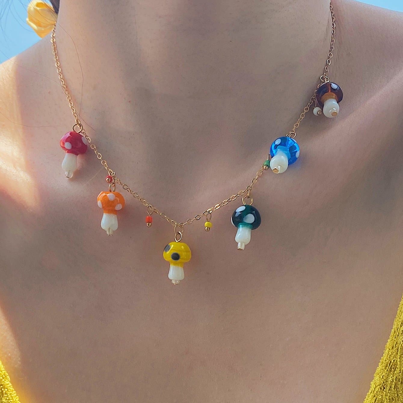 Mushrooms decor pendant choker necklace