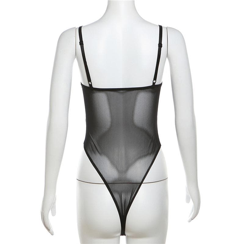 Patchwork v neck lace contrast bodysuit