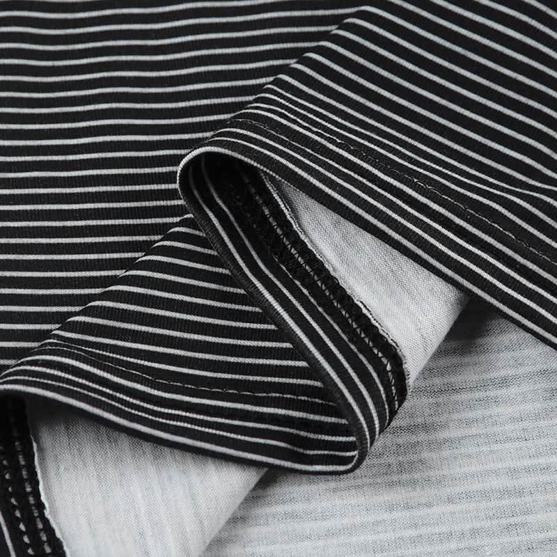 Long sleeve u neck striped backless top