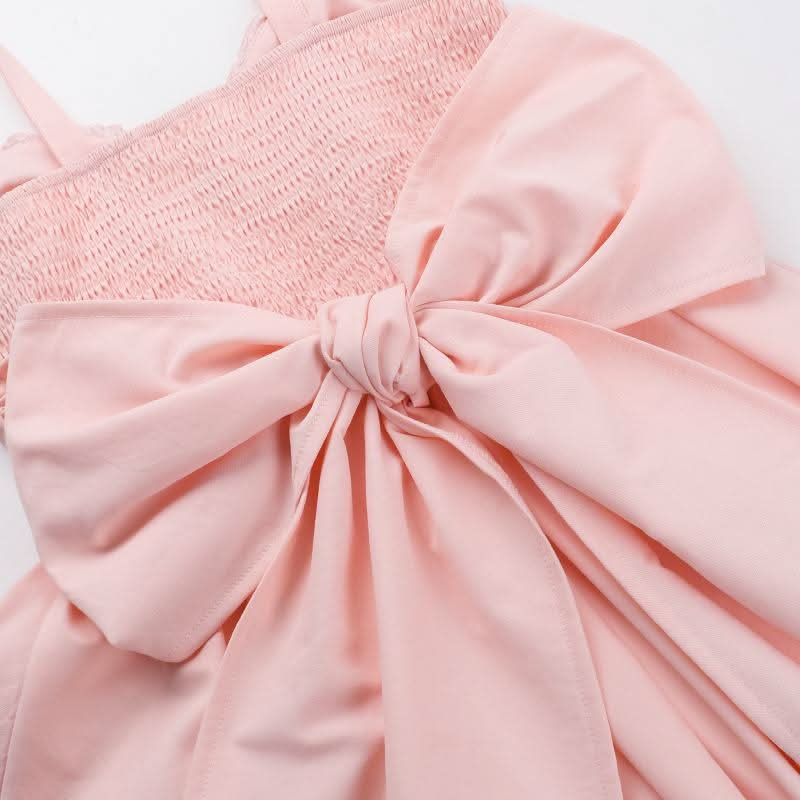 Bowknot v neck smocked ruched cami mini dress