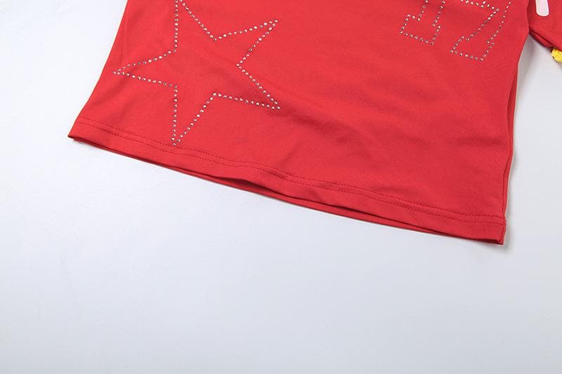 Short sleeve one shoulder “super star” print top