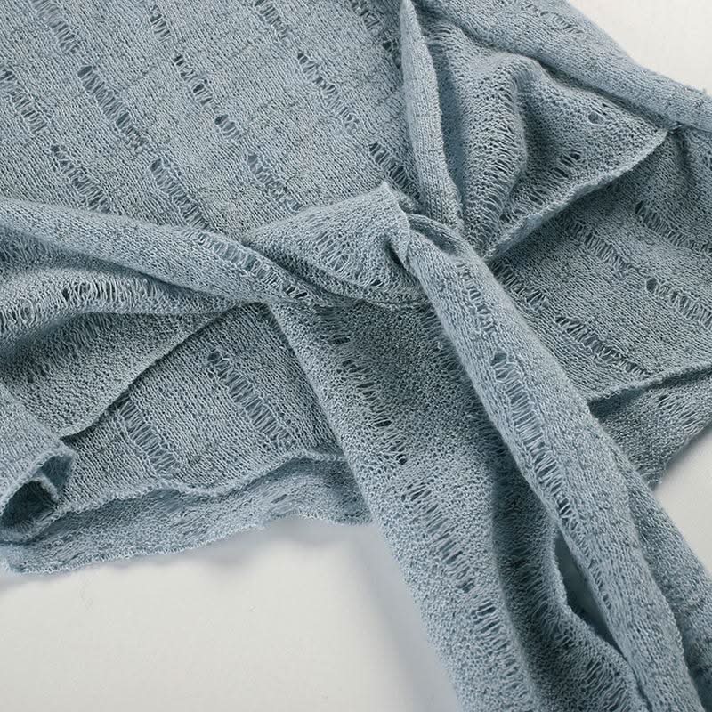 Long sleeve odd shoulder knotted knitted top