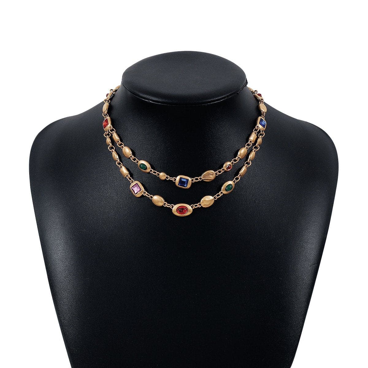 Multicolor rhinestone layered choker necklace