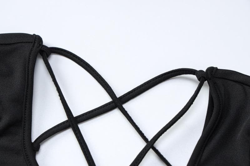 Cross front long sleeve hollow out lace up solid jumpsuit - Final Sale