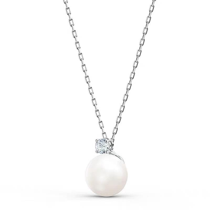 Rhinestone faux pearl pendant choker necklace
