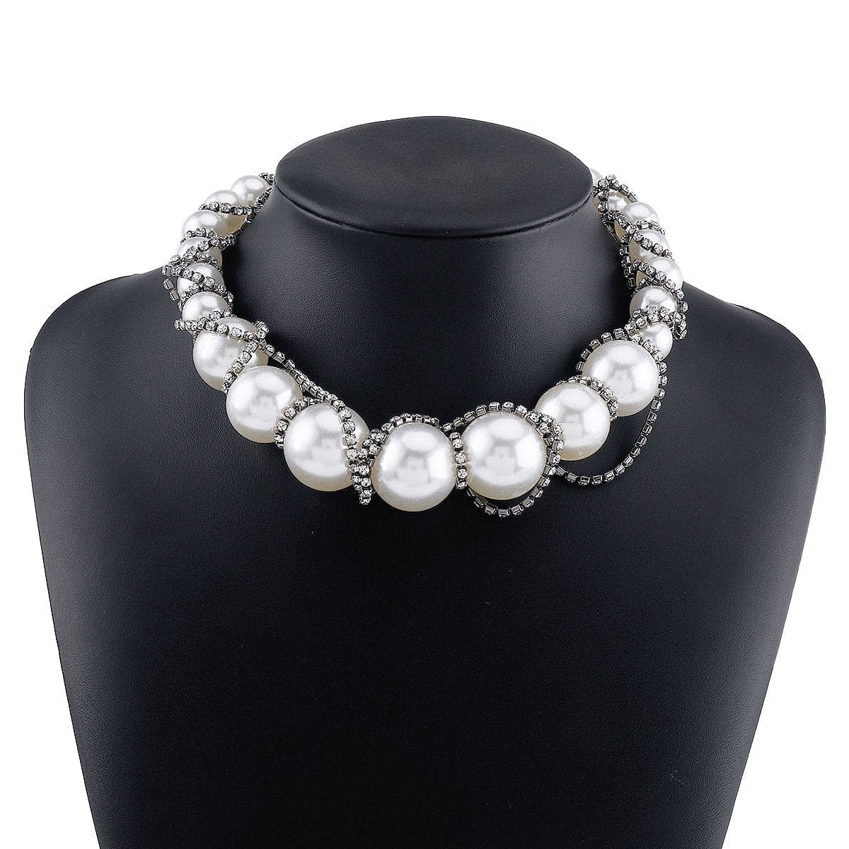 Faux pearl rhinestone beaded choker necklace