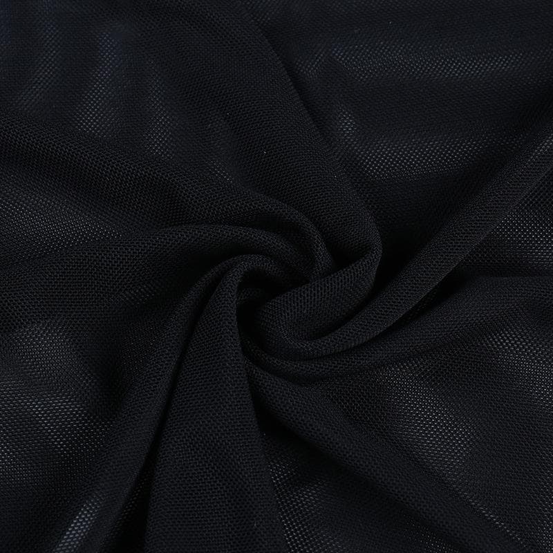 Flared sleeve o ring sheer mesh lace up shrug high neck top